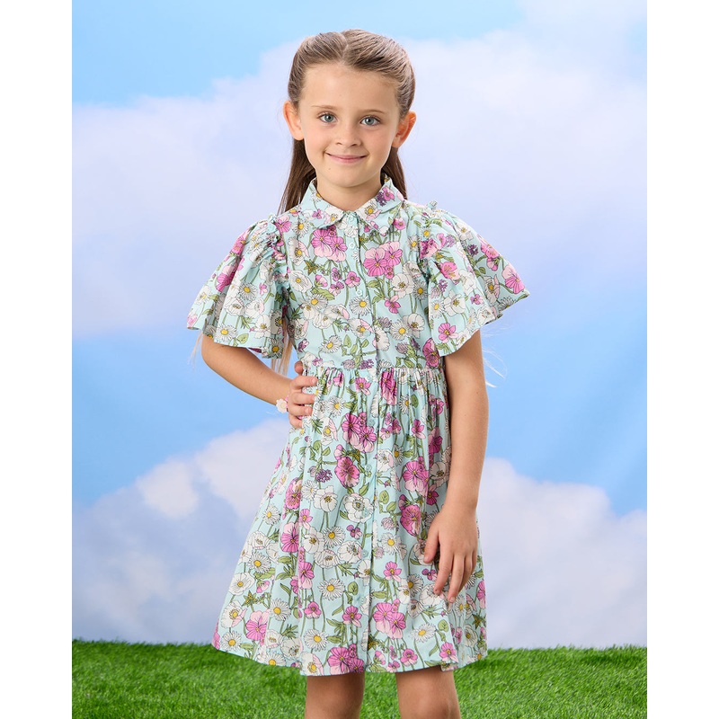 Girls Mint Floral Printed Dress