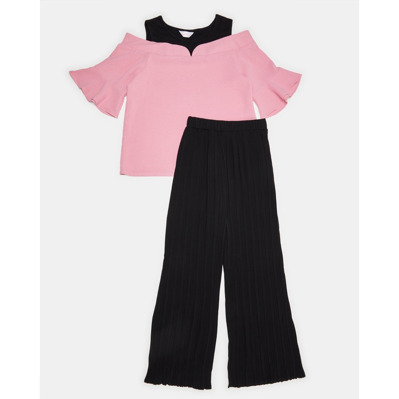 Girls Pink And Black Casual Set (2 Piece)