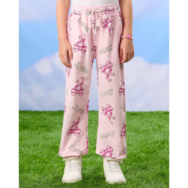 Girls Pink Barbie Print Active Tracks Pants