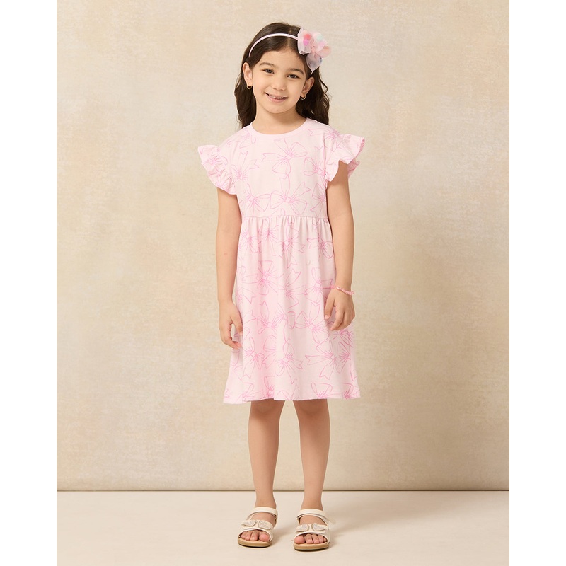 Girls Pink Bow Short Sleeve Dress