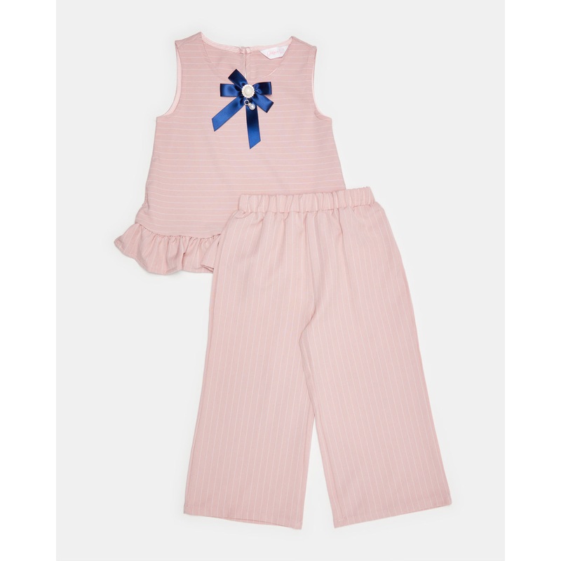 Girls Pink Striped Casual Set (2 Piece)