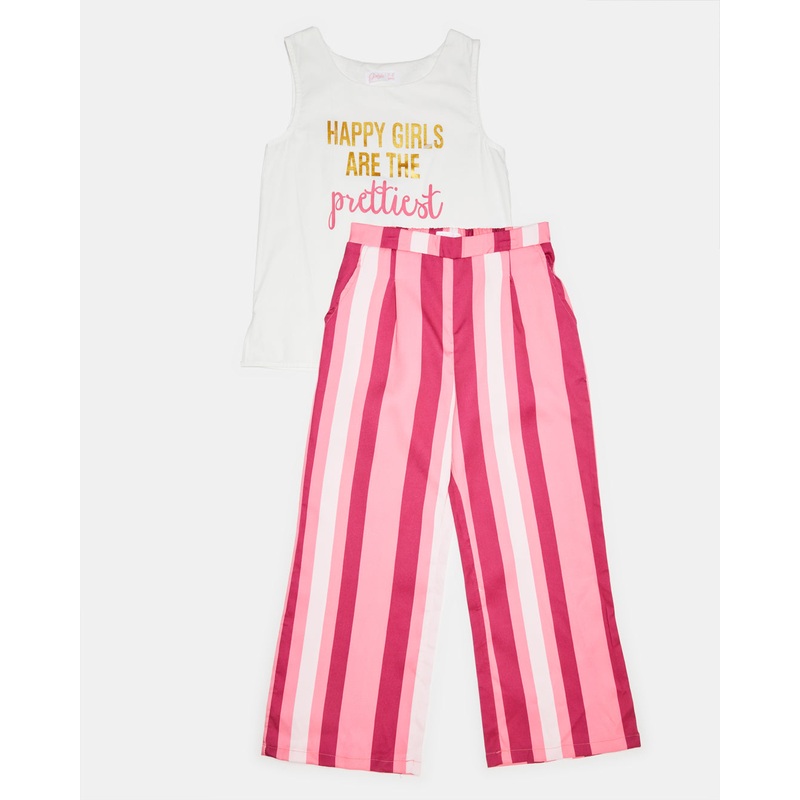 Girls White And Pink Casual Set (2 Piece)