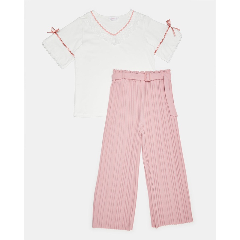 Girls White And Pink Embellished Causal Set (2 Piece)