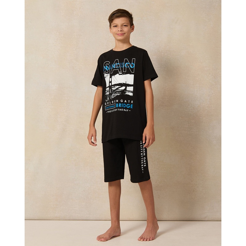 Senior Boys Black Golden Gate Pyjama Set (2 Piece)