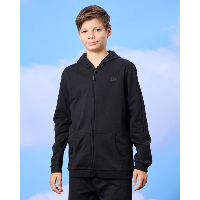 Senior Boys Black Zip Through Hooded Sweatshirt