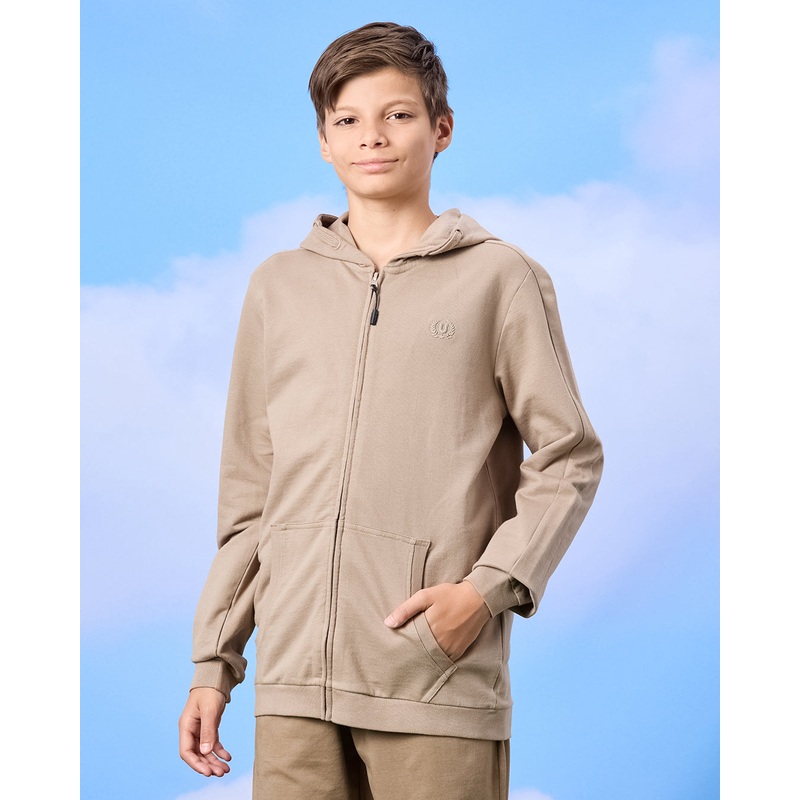 Senior Boys Brown Zip Through Hooded Sweatshirt