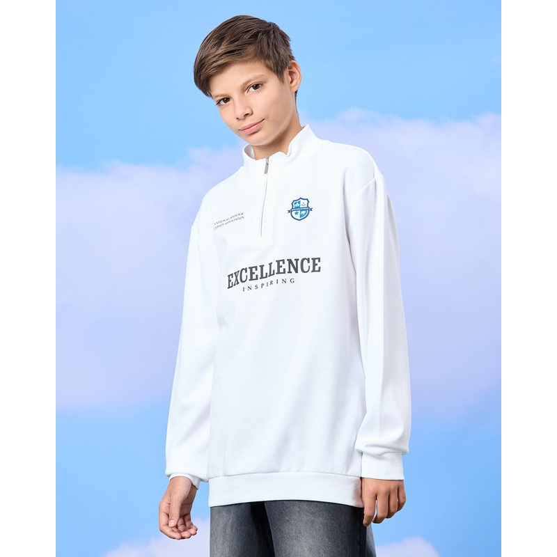 Senior Boys Cream Zip-Through Neck Sweatshirt