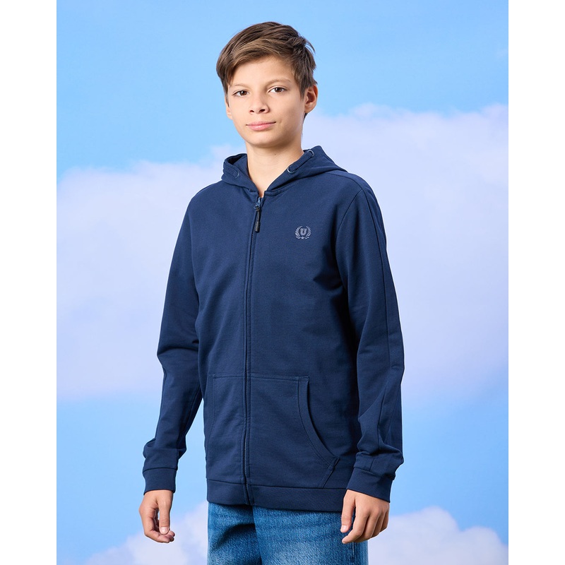 Senior Boys Navy Zip Through Hooded Sweatshirt