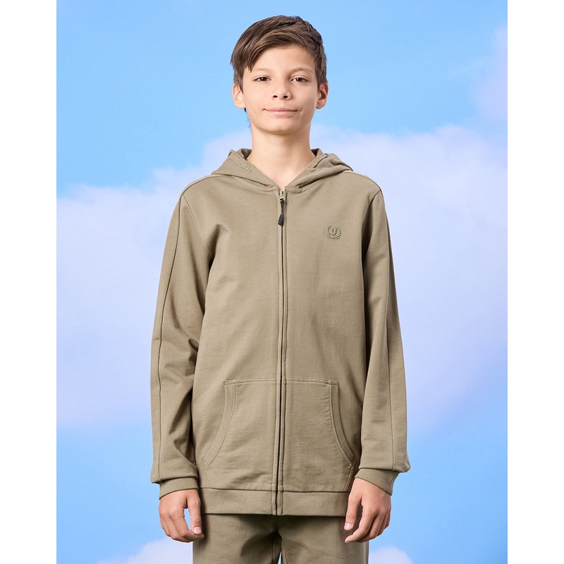 Senior Boys Olive Zip Through Hooded Sweatshirt