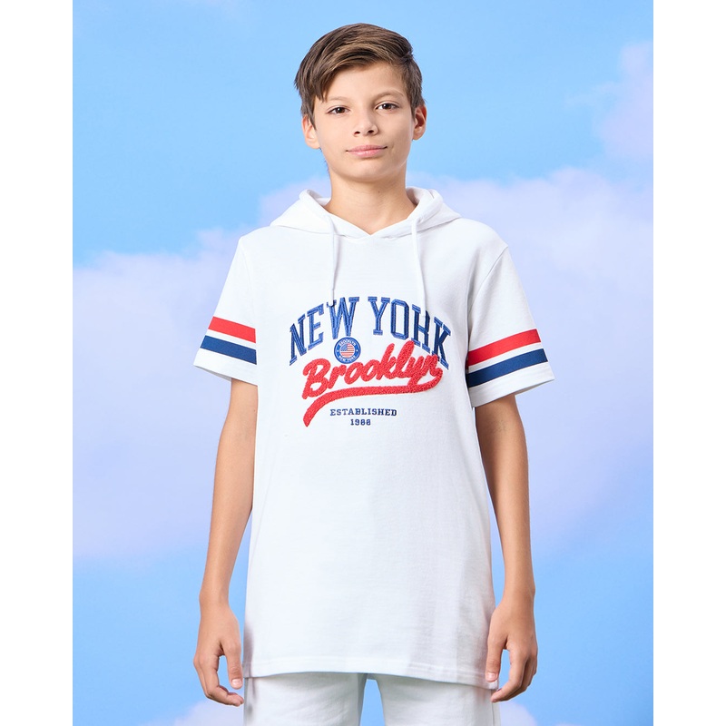 Senior Boys White Printed Hoodie T-Shirt
