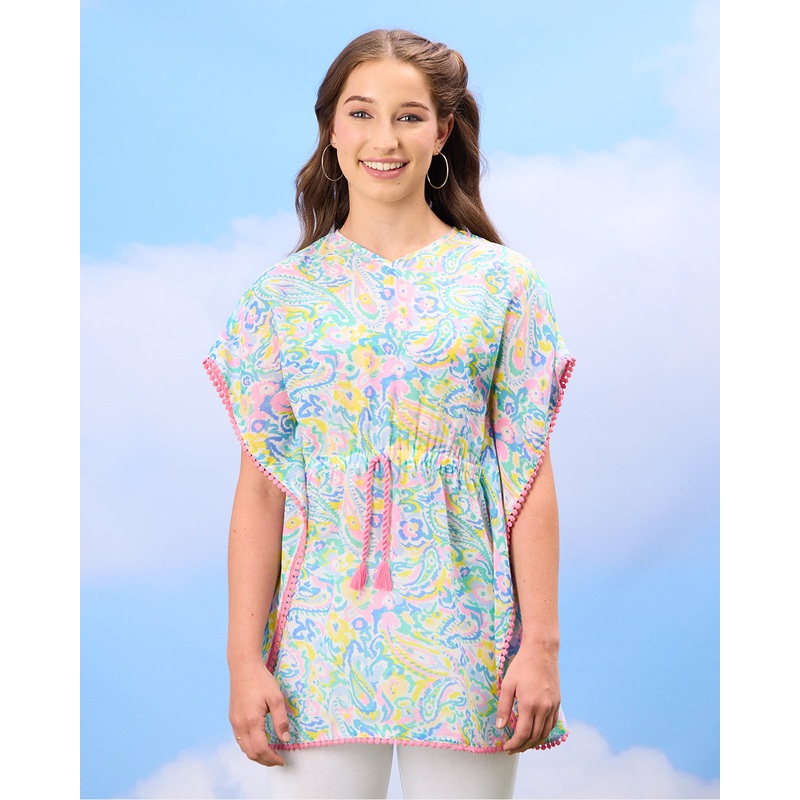 Senior Girls Blue And Pink Printed Kaftan Top