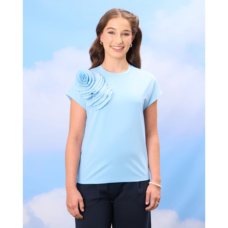 Senior Girls Blue Floral Embellished Top