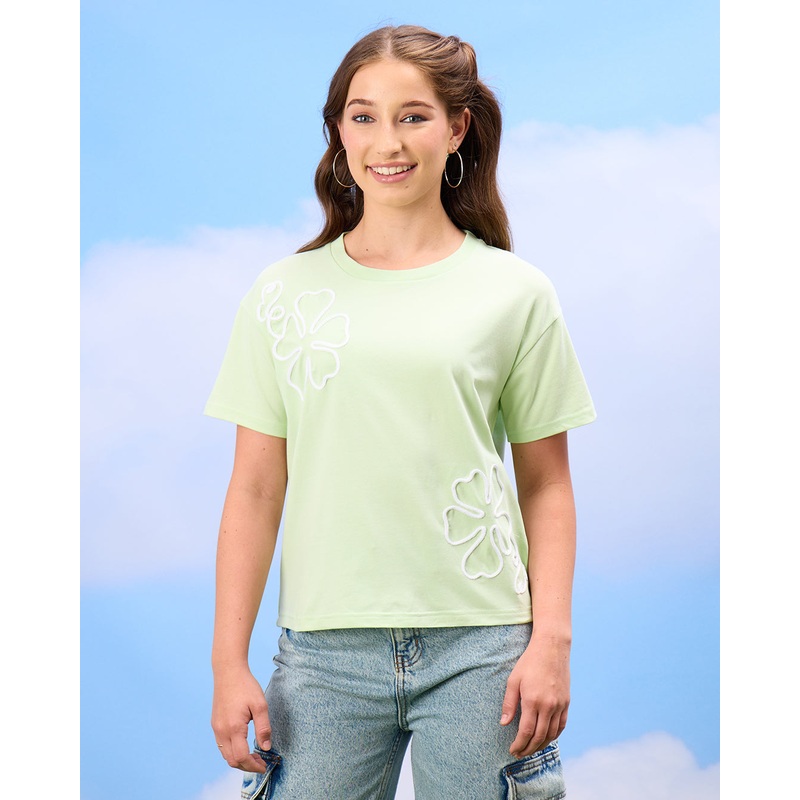 Senior Girls Green Embroidered Top