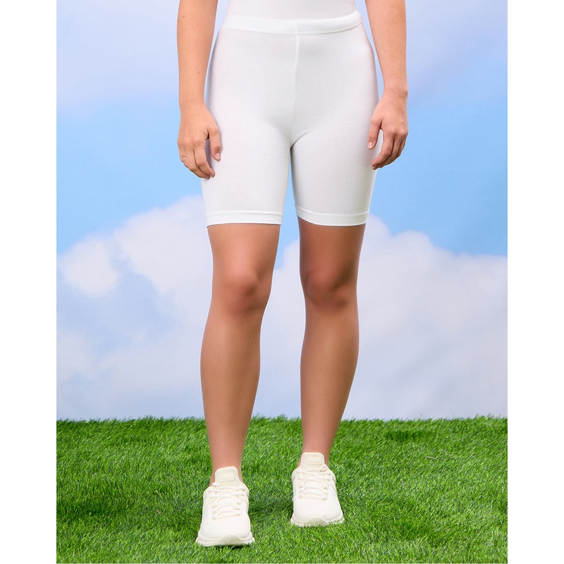 Senior Girls White And Grey Cycling Shorts Set (Pack of 2)