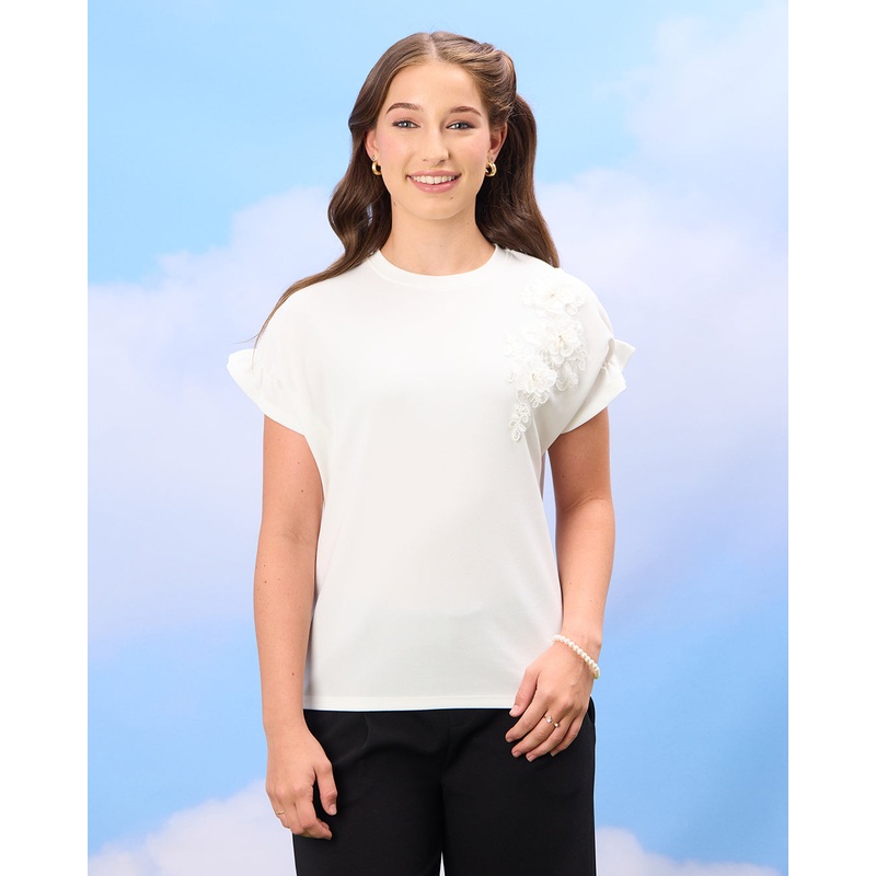 Senior Girls White Floral Embellished Top