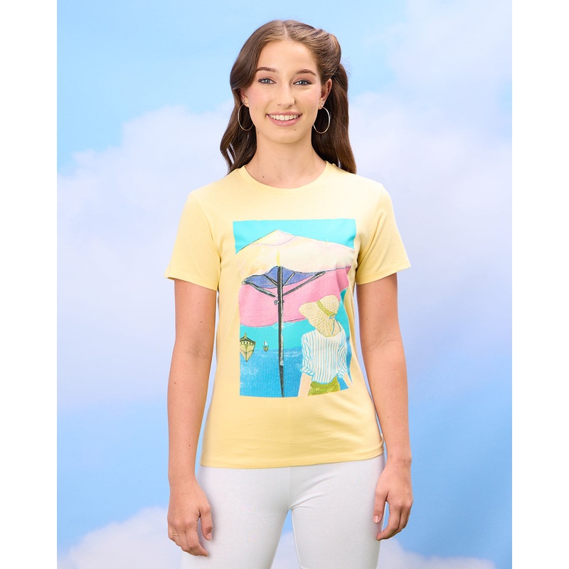 Senior Girls Yellow Printed T-Shirt