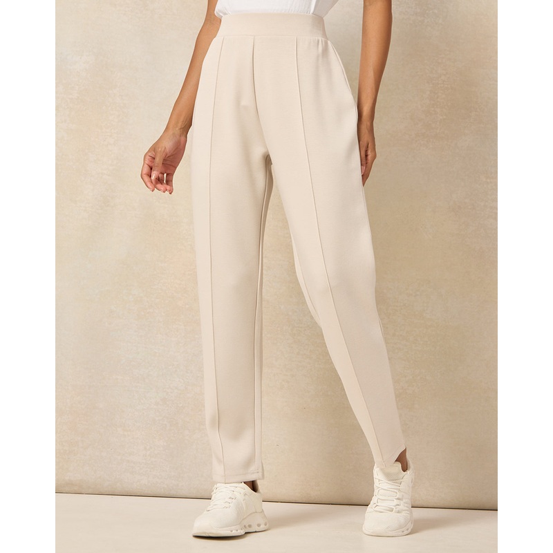 Women Beige Solid Active Pants