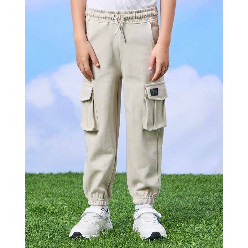 Boys Beige Cargo Pocket Jogger Pants