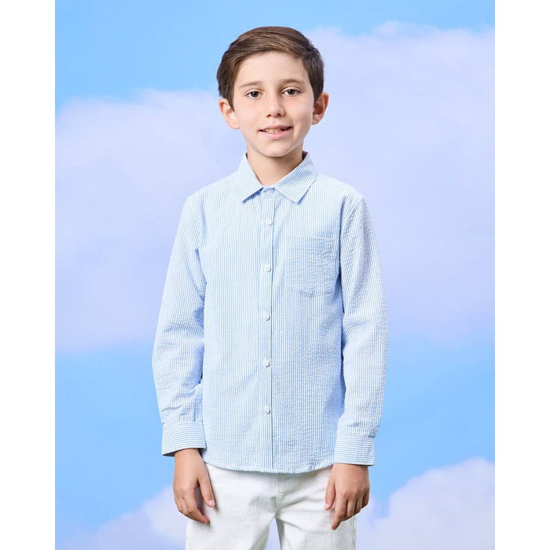 Boys Blue Shirt And White T-Shirt Set (2 Piece)