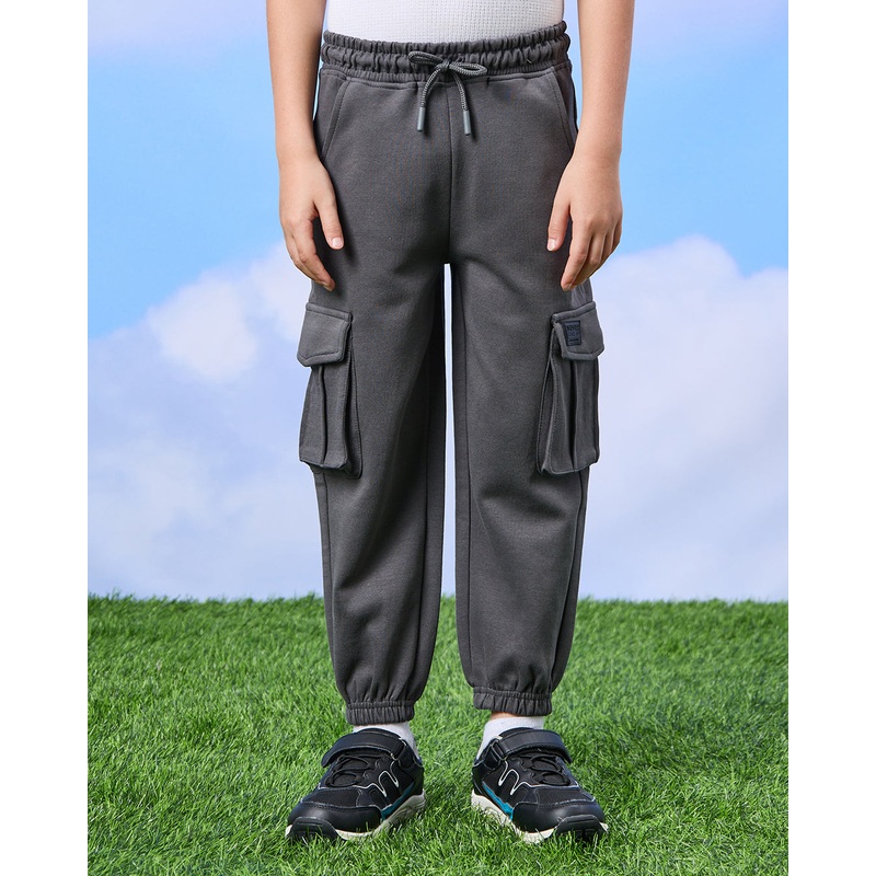 Boys Charcoal Cargo Pocket Jogger Pants