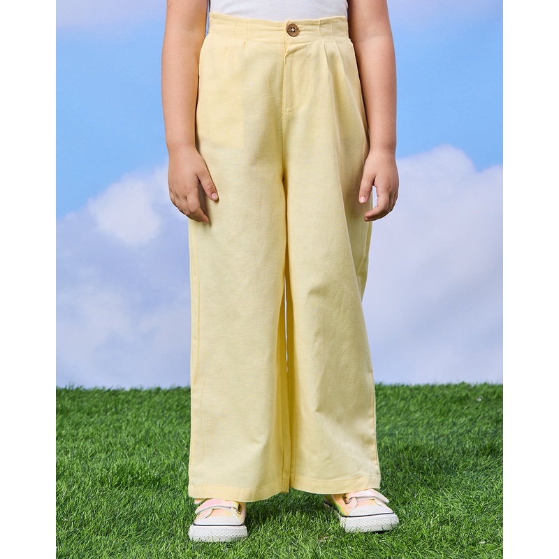 Girls Yellow Wide leg Viscose Pants