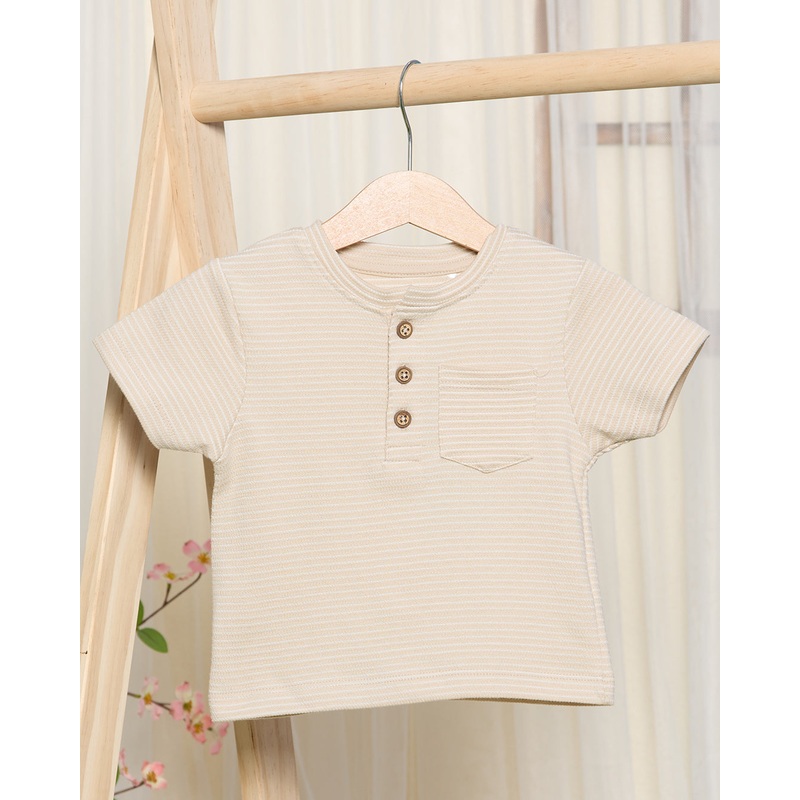 Infant Boys Beige Sloid Henley T-Shirt