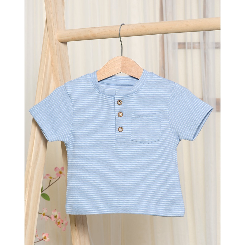 Infant Boys  Blue And White Striped Henley T-Shirt