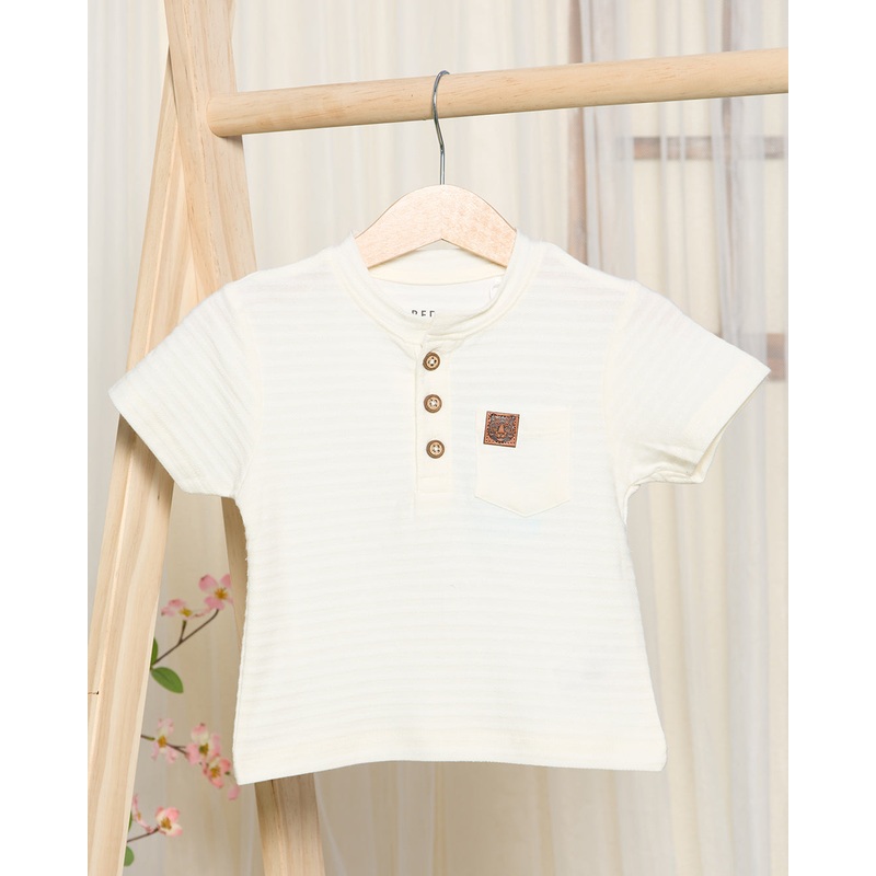 Infant Boys Cream Solid Jacquard Henley T-Shirt