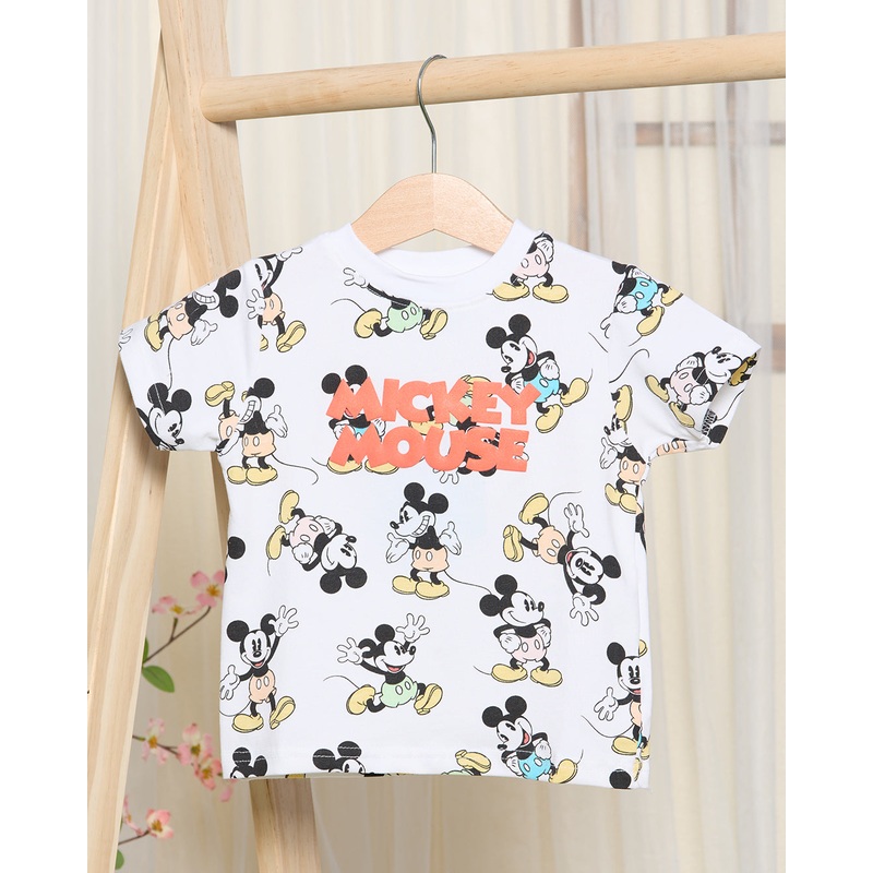 Infant Boys White Mickey Mouse Printed T-Shirt