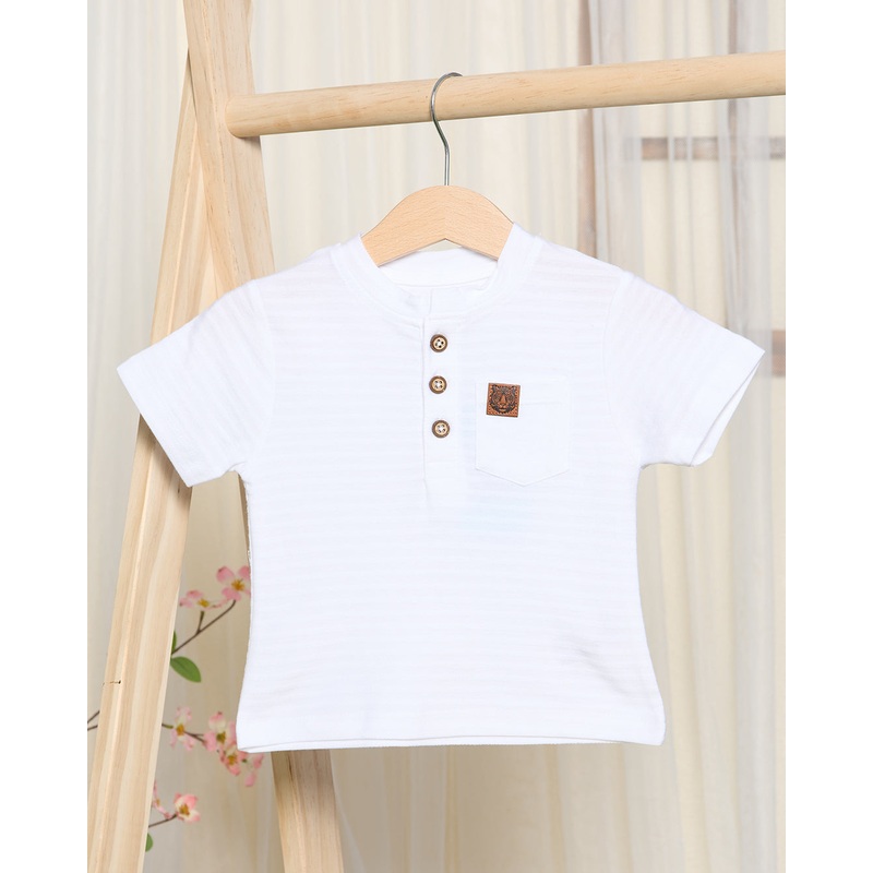 Infant Boys White Solid Jacquard Henley