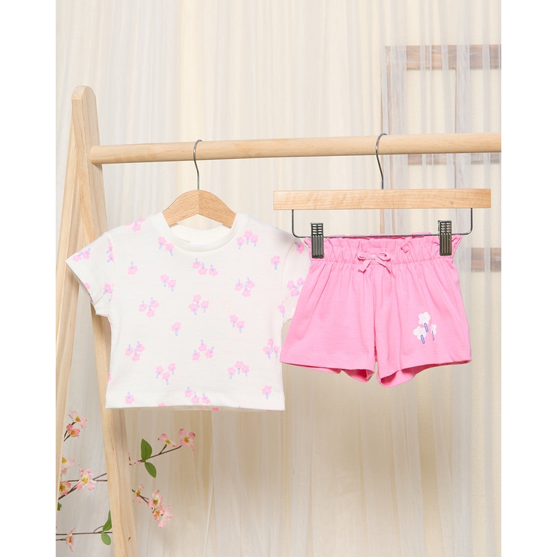 Infant Girls Pink And White Floral Short Set (2 Piece)