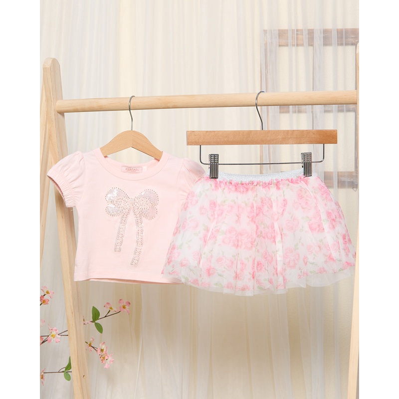 Infant Girls Pink Bow Top With Skirt Set (2 Piece)