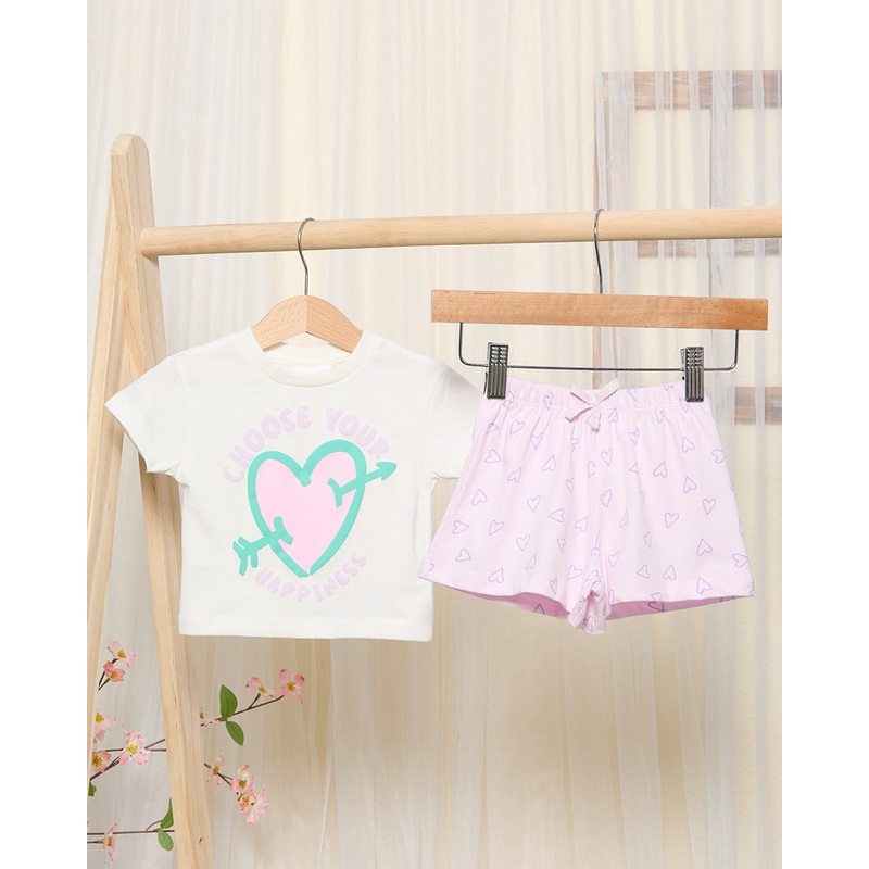 Infant Girls White Heart Print Short Set (2 Piece)