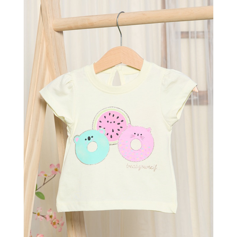 Infant Girls Yellow Doughnut Placement Print T-Shirt