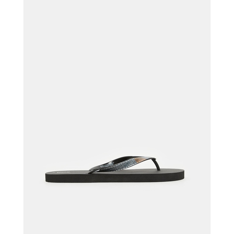 Men Black Denim Toe Post Slipper