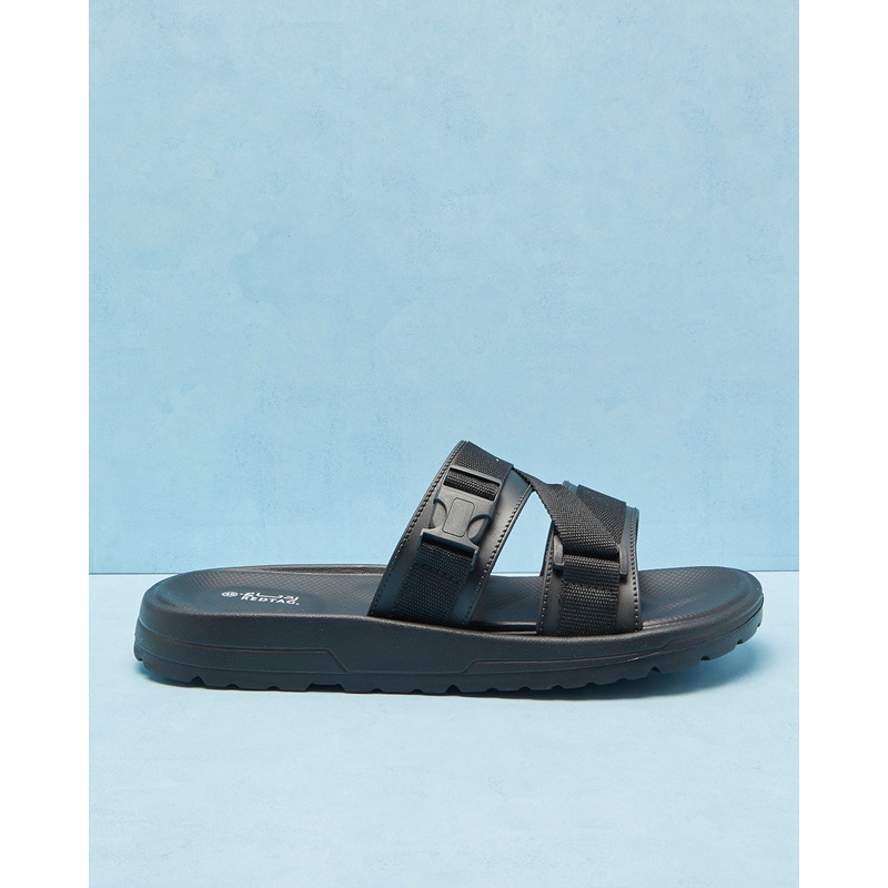 Men Black Textured Clasp Slide