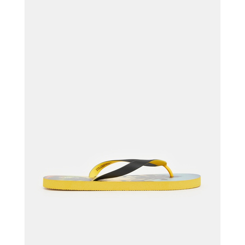 Men Yellow Printed Toe Post Slipper