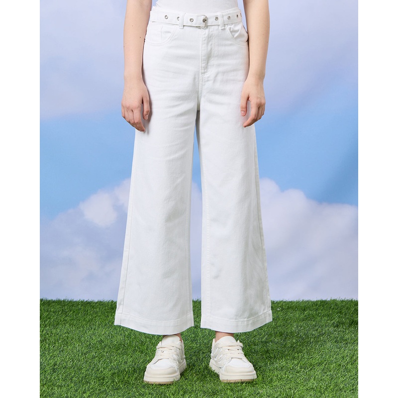 Senior Girls White Wideleg Jeans With Belt
