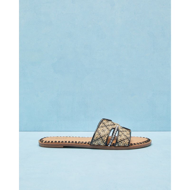 Women Beige And Black H Upper Weaved Mule