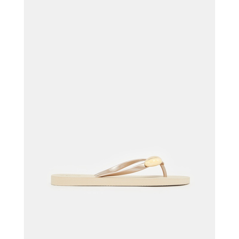 Women Beige With Gold Trim Flip Flop