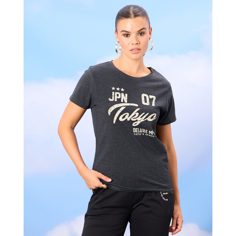 Women Charcoal Floral Print T-Shirt