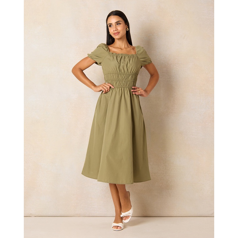 Women Gathered Detailed Puff Sleeve Dress