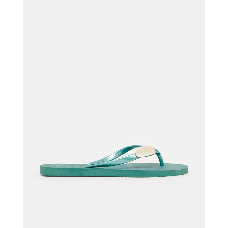 Women Green Embellished With Gold Trim Flip Flop