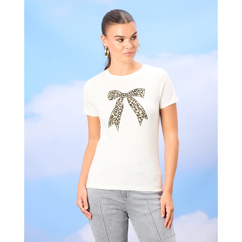 Women Ivory Animal Print T-Shirt