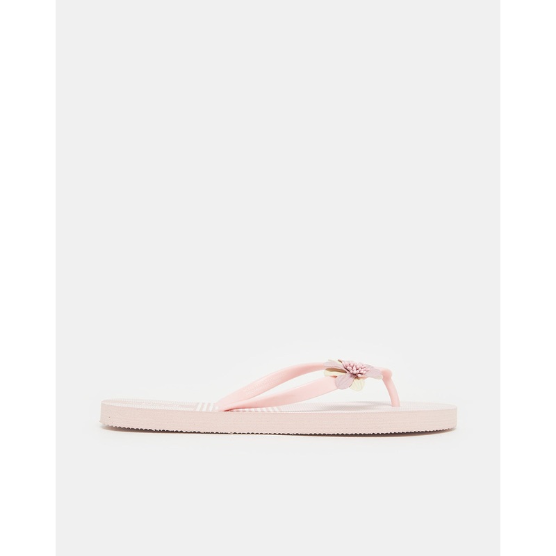 Women Pink Flower Trim Flip Flop