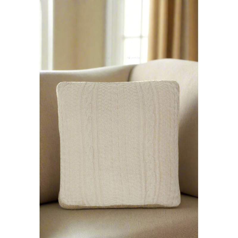 Beige Knit Sherpa Reversible Cushion