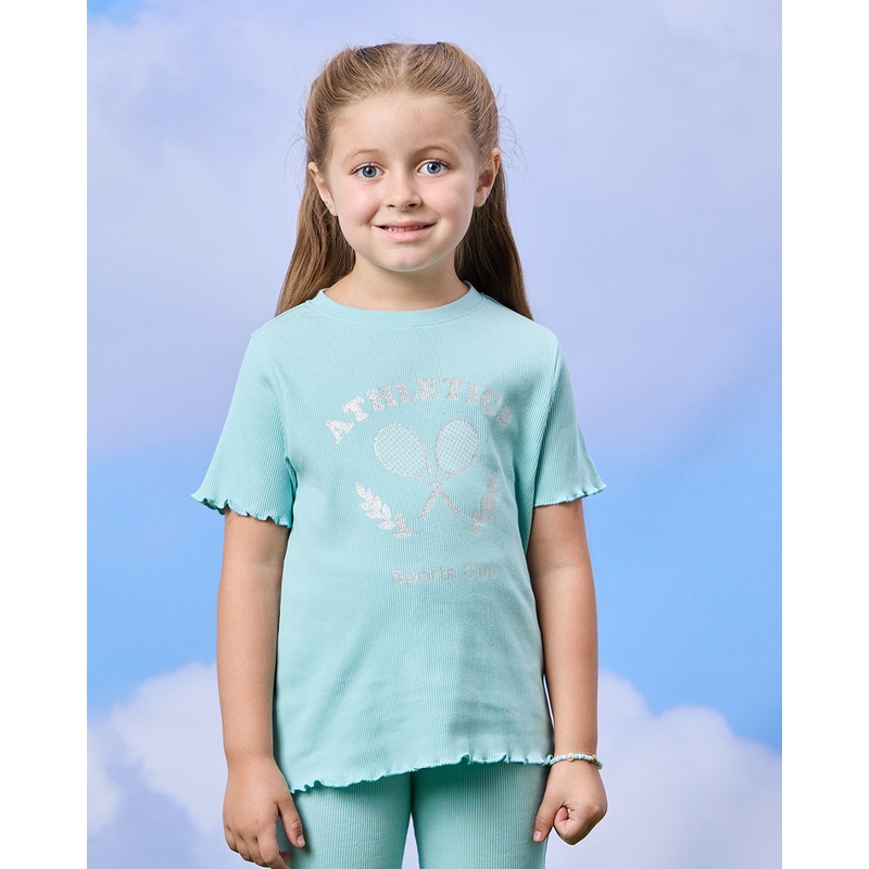 Girls Green Placement Print T-Shirt
