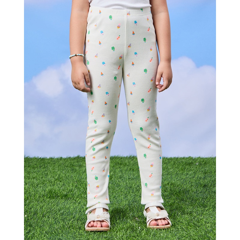 Girls Ivory Ice Cream Rib Leggings