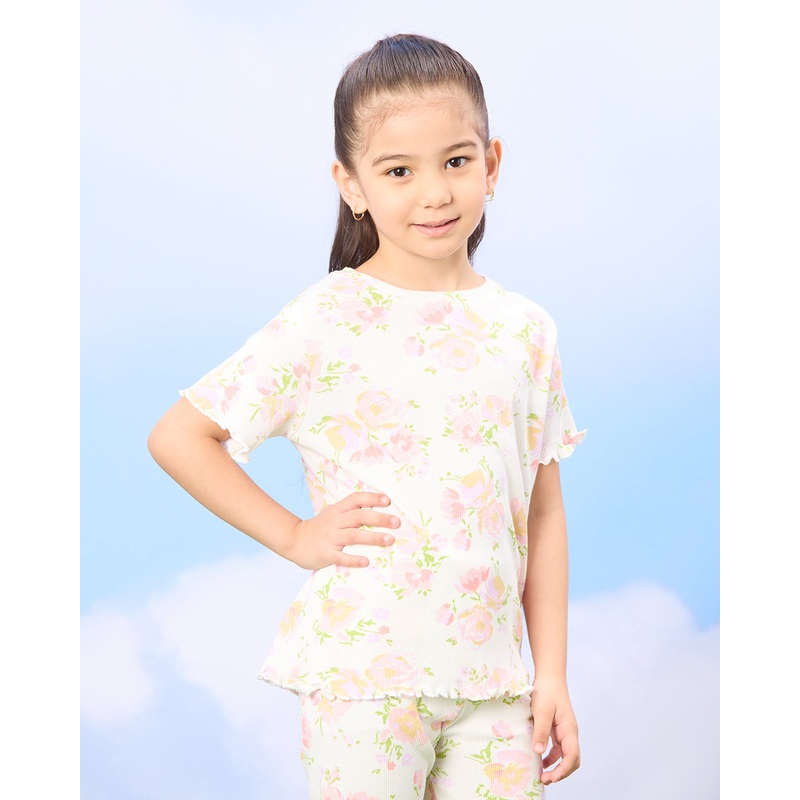 Girls Peach Allover Print T-Shirt