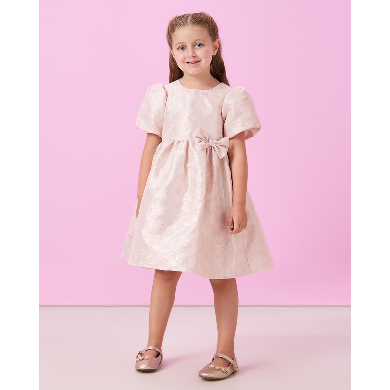 Girls Pink Jacquard Dress With A Bow